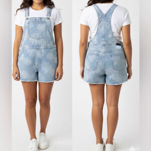 No Boundaries Floral Blue Denim Overalls